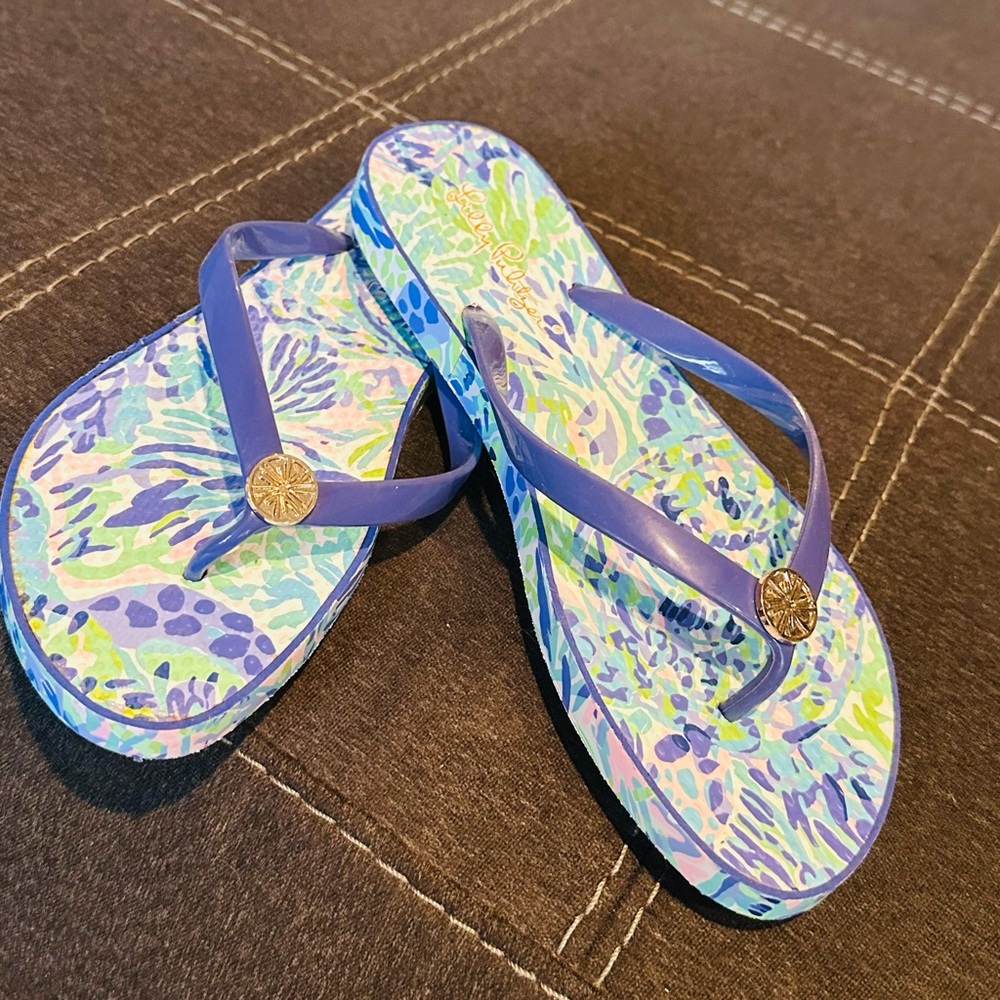Lilly Pulitzer Blue and Green Patterned Sandals